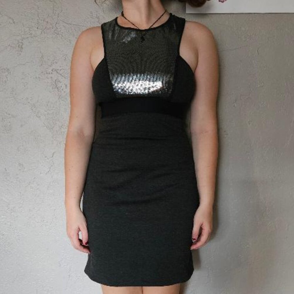 CHELSEA & VIOLET Black Mini Party Dress Sequined Racer Back Top Size S